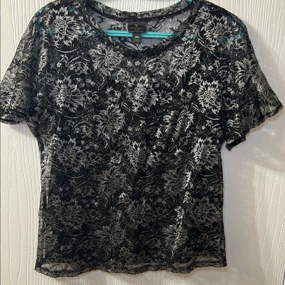 Worthington Petite short sleeve lace blouse, size PM